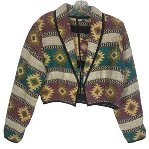 Vintage Cropped tapestry Jacket with Multicolored Southwestern Pattern